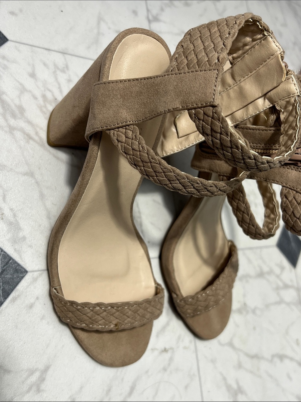 Charlotte Russe Taupe Braided Block Heel Sandals